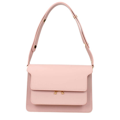 Marni Pink Leather Shoulder Bag with adjustable handle and divider inner pocket.