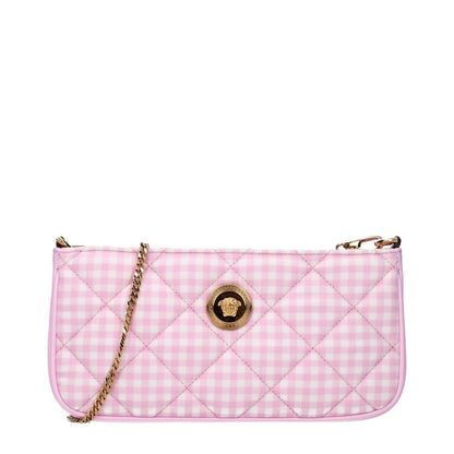 Versace Pink Fabric Shoulder Bag with front detail, MPN 10155411A139842PQ5VP, code F83750, quilted design and gold chain strap.