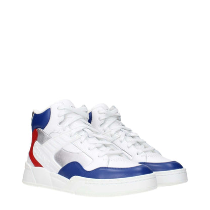 Celine White Leather Athletic Sneakers with front, side, and back logo accents in red, blue, and silver, MPN 353133843C01JD.