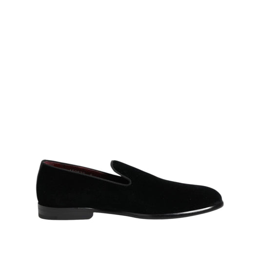 Dolce & Gabbana Black Velvet Loafers Formal Men Dress Shoes