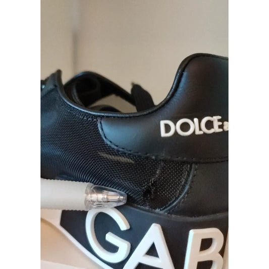 Dolce & Gabbana Black Calf Leather Portofino Sneakers Shoes