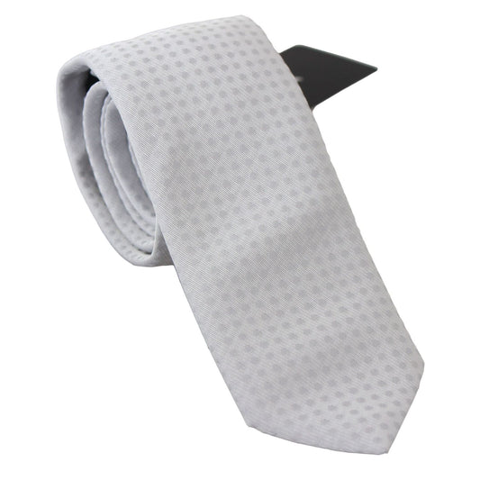 Dolce & Gabbana Elegant White Patterned Silk Blend Neck Tie Necktie Dolce & Gabbana Gray