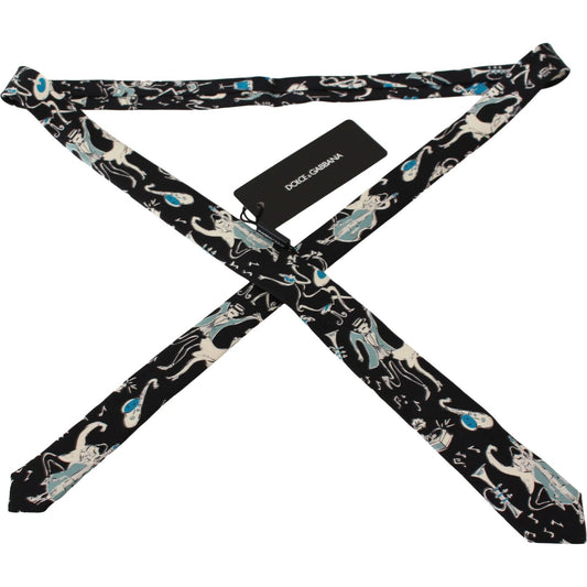 Dolce & Gabbana Elegant Black Music Pattern Silk Neck Tie Necktie Dolce & Gabbana Gray