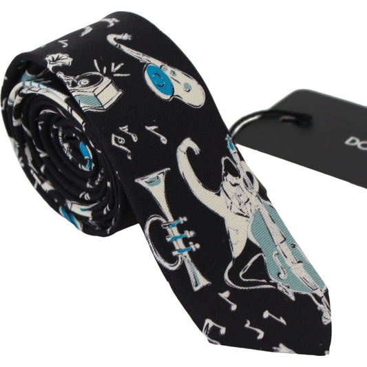 Dolce & Gabbana Elegant Black Music Pattern Silk Neck Tie Necktie Dolce & Gabbana Black