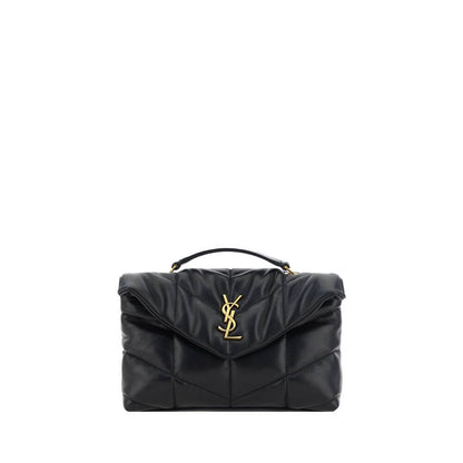 Saint Laurent Black Lamb Ovis Aries Aries Shoulder Bag with YSL logo, lambskin leather, and chevron quilted design.