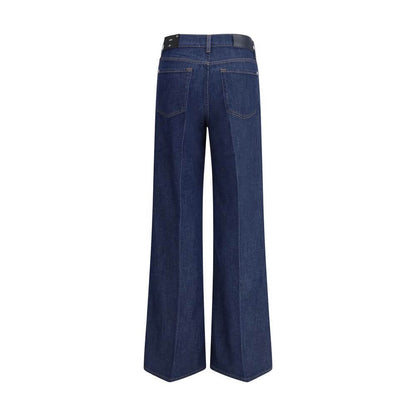 7FOR Blue Cotton Jeans Denim back view, wide leg, lightweight modal blend, five-pocket design, ideal for relaxed refined look.