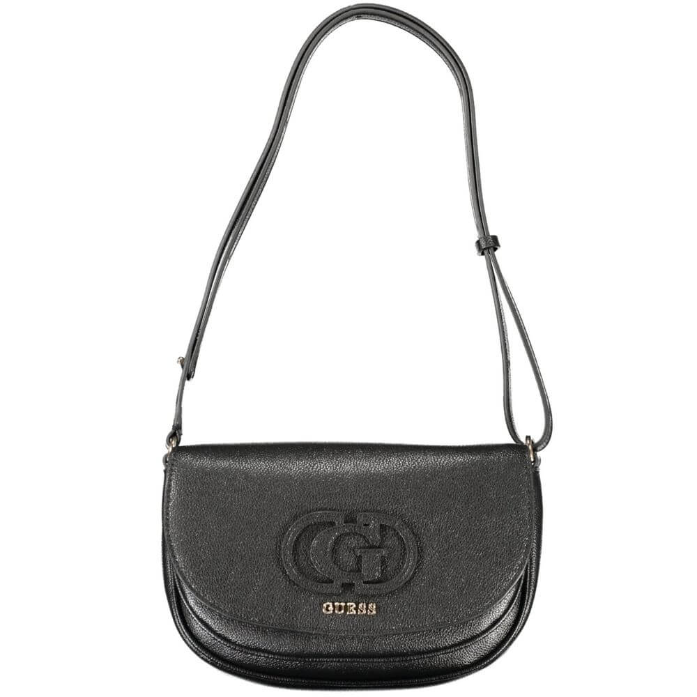 Guess Jeans Black Polyethylene Women Handbag with adjustable strap, dual compartments, sleek design, and high-fashion functionality.