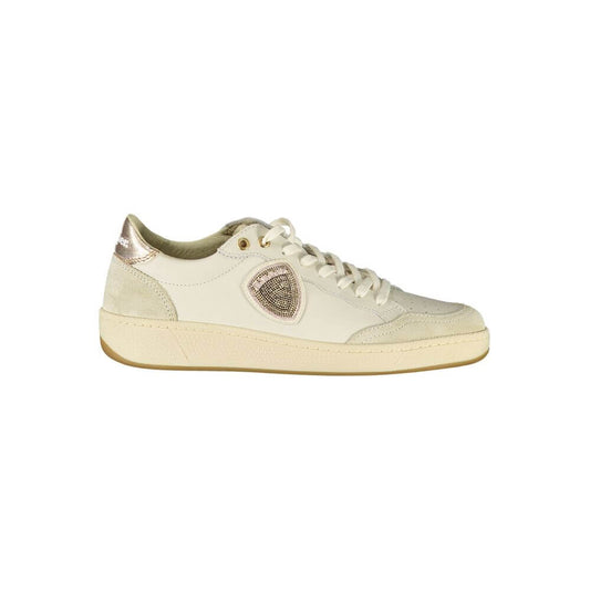 Blauer White Leather Women Sneaker with bronze accents and removable insole, featuring Blauer logo for a chic and comfortable style statement.