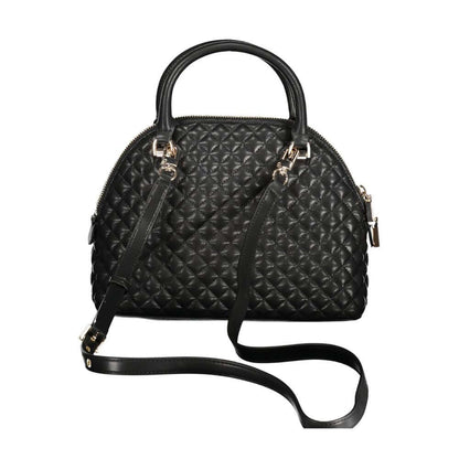 Guess Jeans Black Polyethylene Women Handbag with quilted design and detachable strap.