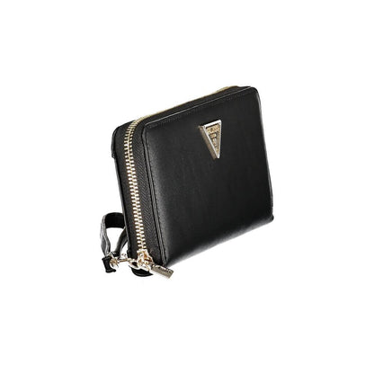Guess Jeans Black Polyethylene Women Wallet with external pocket and compartments, showcasing durability and style.