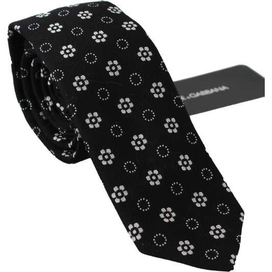 Dolce & Gabbana Elegant Black Floral Silk Necktie Necktie Dolce & Gabbana Black