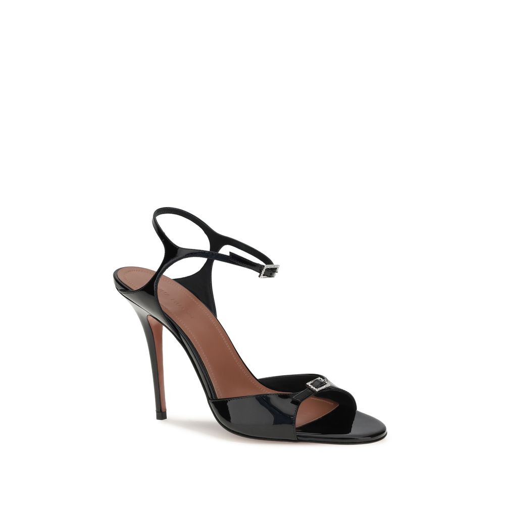 Amina Muaddi Black Calf Leather Bos Taurus Stiletto Heel Sandals