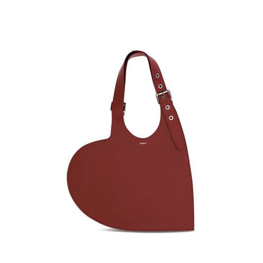 Coperni Bordeaux Calf Leather Bos Taurus Shoulder Bag in heart shape with belted handle, made of smooth red leather, AW25 collection.