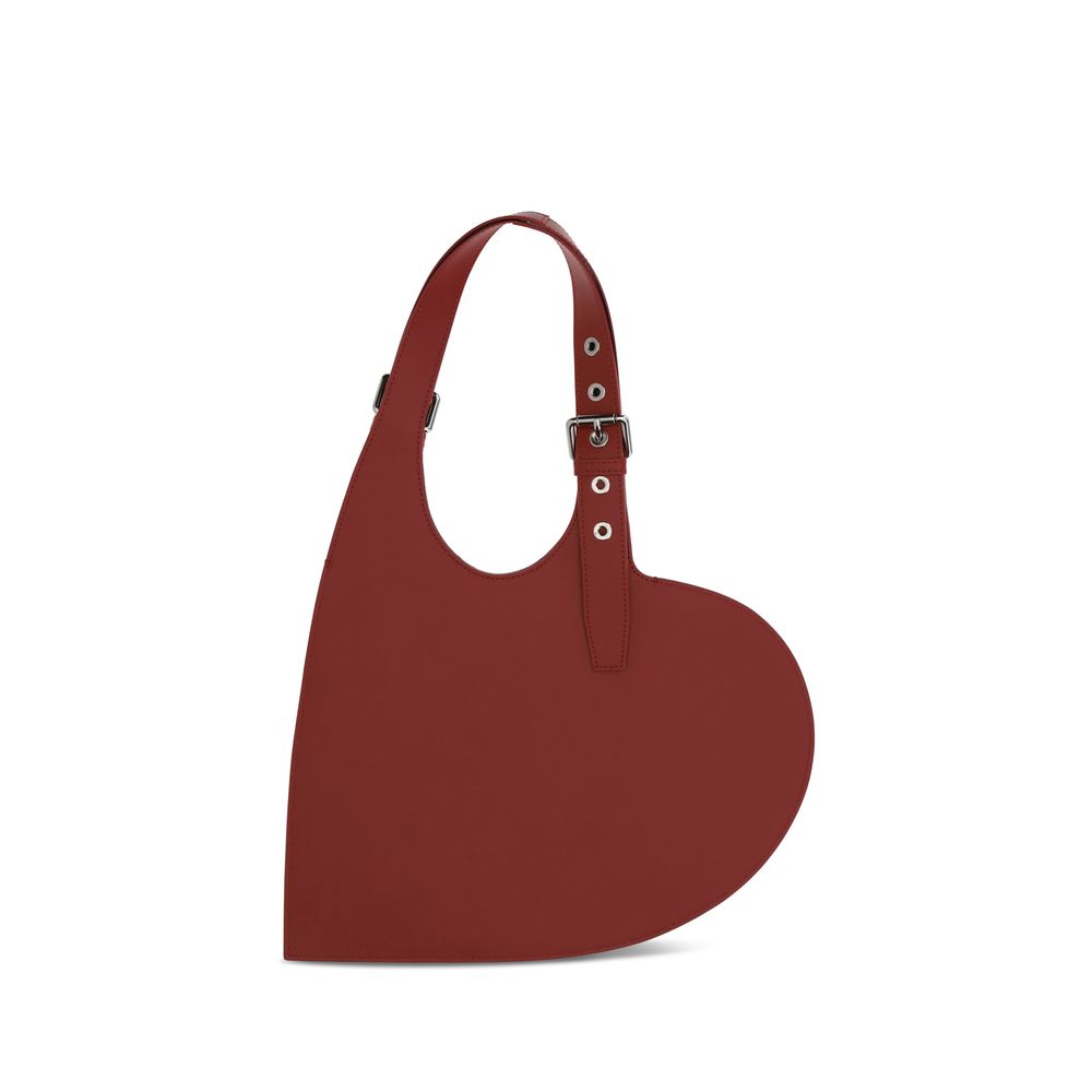 Coperni Bordeaux Calf Leather Bos Taurus Shoulder Bag in heart shape with belted handle, made of 100% calf leather, spacious and playful design.