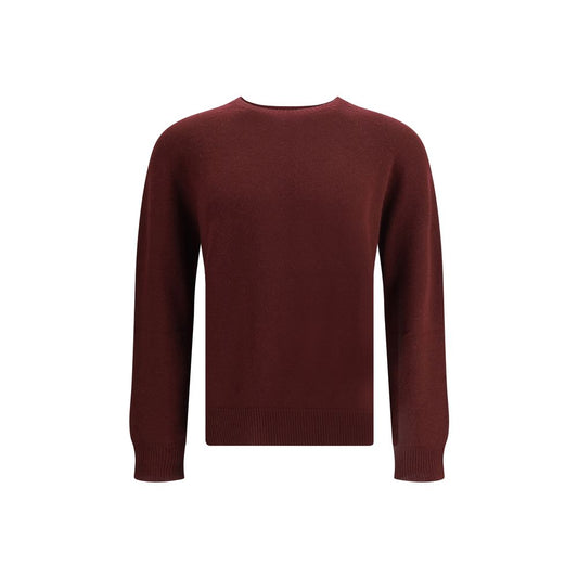 Jil Sander Bordeaux Fleece Wool Sweatshirt with ribbed crew neck, cuffs, and hem, showcasing minimalist style and regular fit.