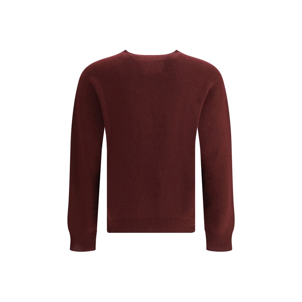 Jil Sander Bordeaux Fleece Wool Sweatshirt, seamless virgin wool with ribbed crew neck, cuffs, and hem, minimalist elegant design.
