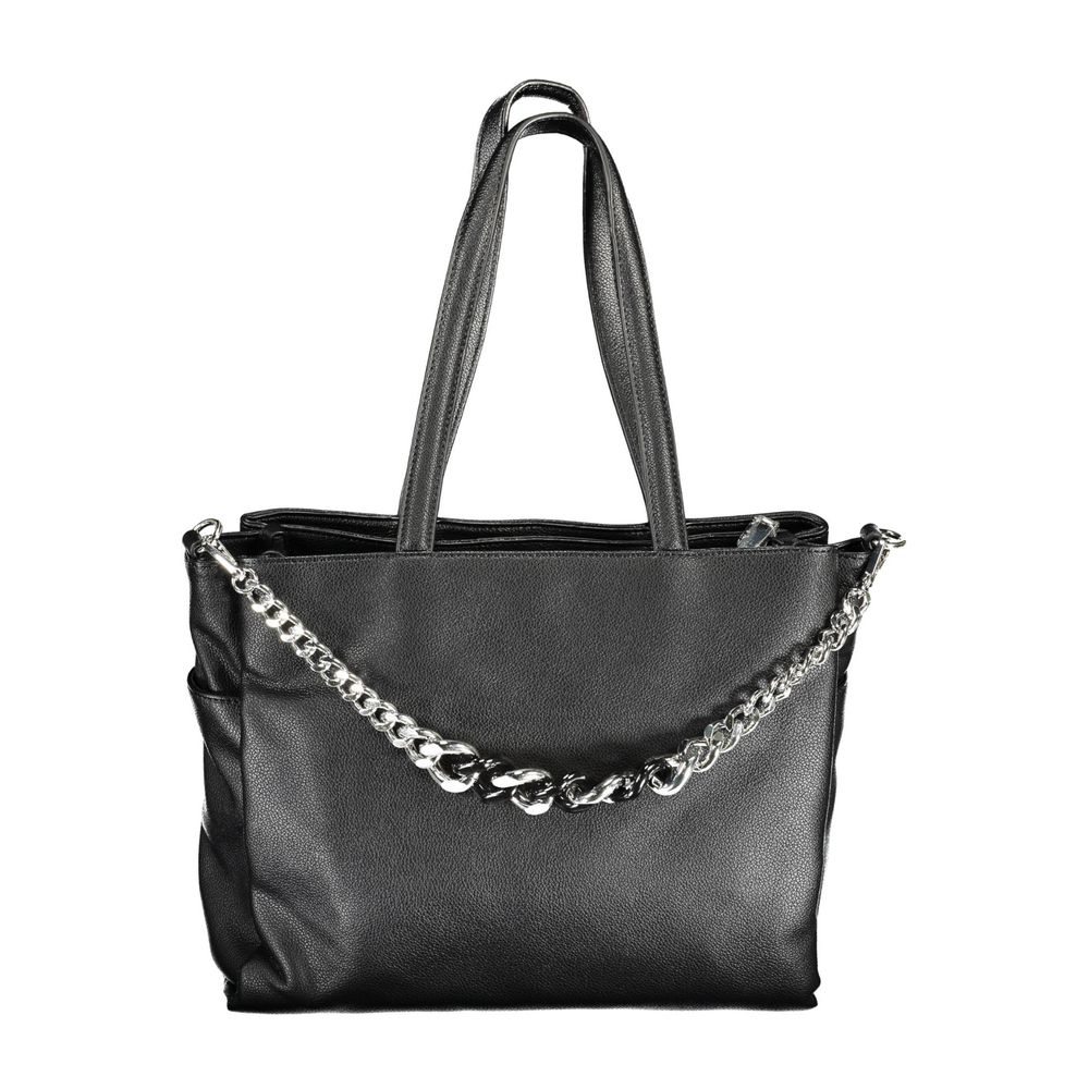 BYBLOS Black Polyethylene Handbag with chain strap, dual handles, external pockets, and zip closure.
