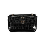 La Martina Black Polyethylene Handbag with chain shoulder strap, contrasting details, and logo on textured flap.