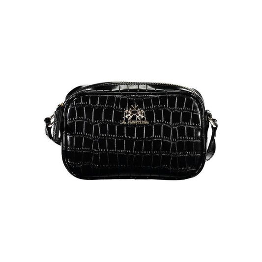 La Martina Black Polyethylene Handbag with adjustable strap, zip closure, logo, two inside pockets, and contrasting details.