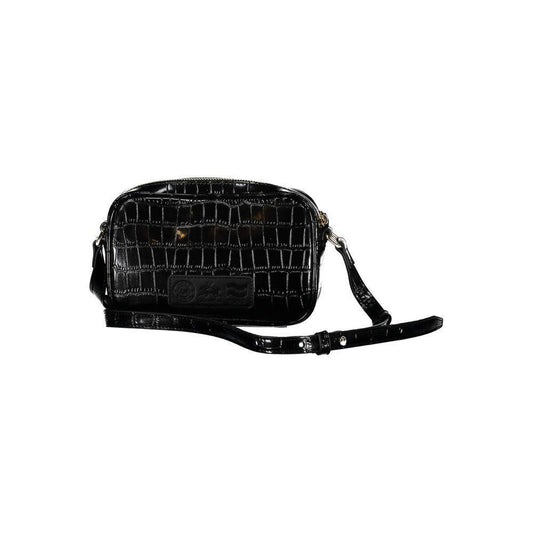 La Martina Black Polyethylene Handbag with adjustable strap, inside pockets, contrasting details, and zip closure, featuring logo.