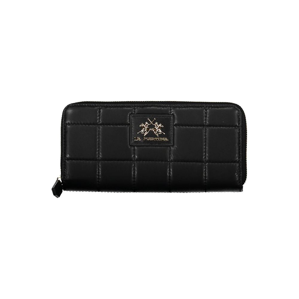 La Martina Black Polyethylene Handbag with zip closure, 4 compartments, coin purse, card spaces, and contrasting details.