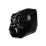 La Martina Black Polyethylene Handbag with adjustable strap, logo, zip closure, two inside pockets, and contrasting details.