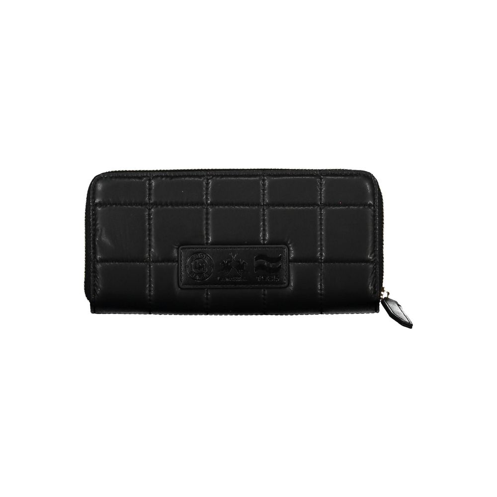 La Martina Black Polyethylene Handbag with zip closure, 4 compartments, coin purse, card spaces, and contrasting details.