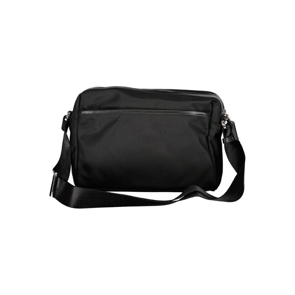 Mandarina Duck Black Nylon Handbag with adjustable strap, 3 external pockets, 1 internal pocket, phone holder, and zip closure.
