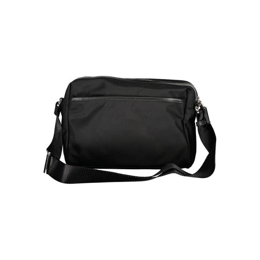 Mandarina Duck Black Nylon Handbag with adjustable strap, 3 external pockets, 1 internal pocket, phone holder, and zip closure.