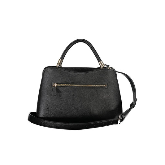 Guess Jeans Black Polyethylene Handbag with adjustable strap, external pocket, internal compartments, and logo detailing.