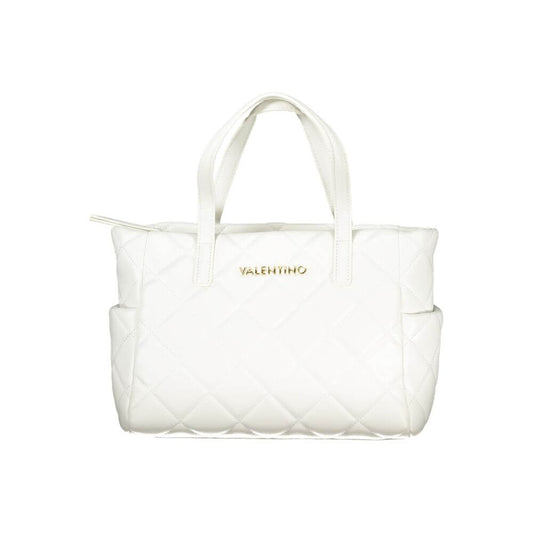 Mario Valentino White Polyethylene Handbag with handles and shoulder strap, featuring external pockets and contrasting details.