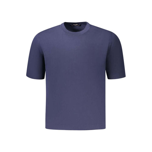K-WAY Blue Cotton Sweater, short-sleeved, crew neck with logo. Perfect for casual wear.