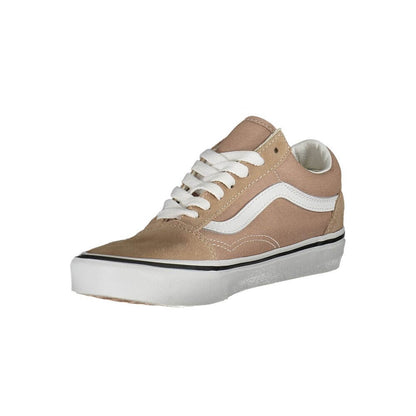 Vans Beige Polyester Sneaker with laces, Old Skool style, contrasting details, and logo, perfect sports shoe for style and comfort.