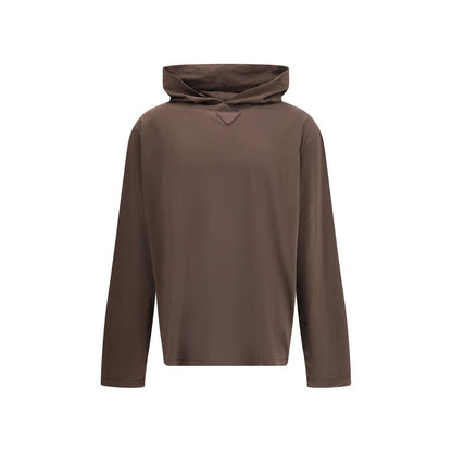 Prada Brown Cotton Sweatshirt with triangular logo patch, lightweight and minimalist design for a casual sophisticated look.