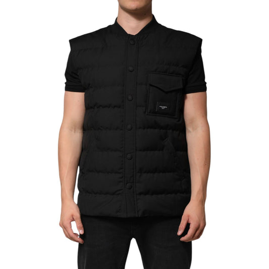 Dolce & Gabbana Black Sleeveless Parka Logo Plaque Jacket