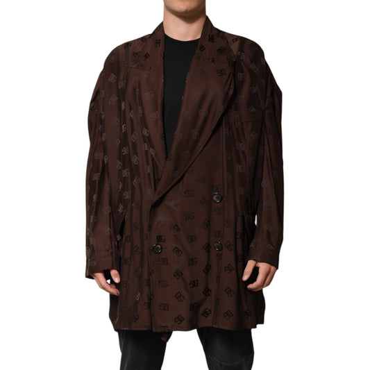 Dolce & Gabbana Brown Polyester Logo Monogram Coat Jacket