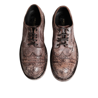 Dolce & Gabbana Brown Leather Distressed Brogue Lace Up Shoes