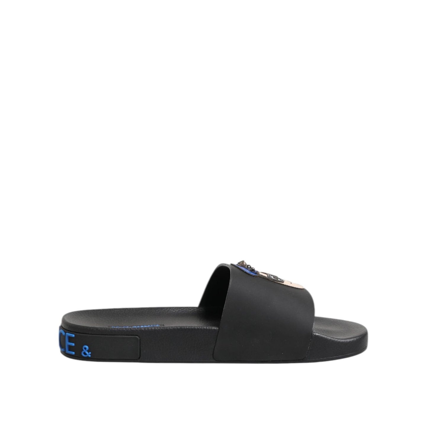Dolce & Gabbana Black Leather Slides Flats Beachwear Shoes