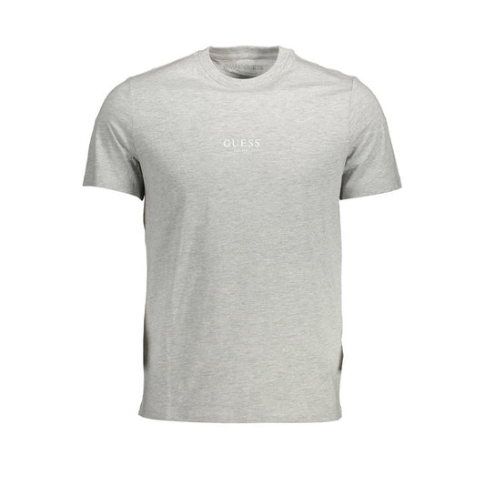 Alt Tag: Guess Jeans Gray Cotton Men T-Shirt, slim fit, crew neck, short sleeves, statement logo, stylish and eco-conscious design.
