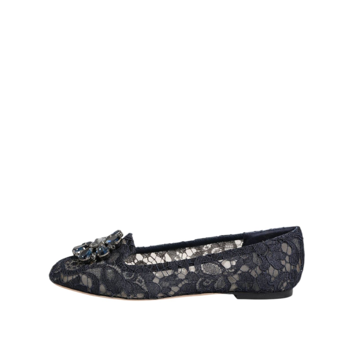 Dolce & Gabbana Blue Taormina Lace Crystals Flats Shoes