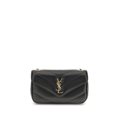Saint Laurent Black Lamb Ovis Aries Aries Shoulder Bag with quilted leather and YSL logo.