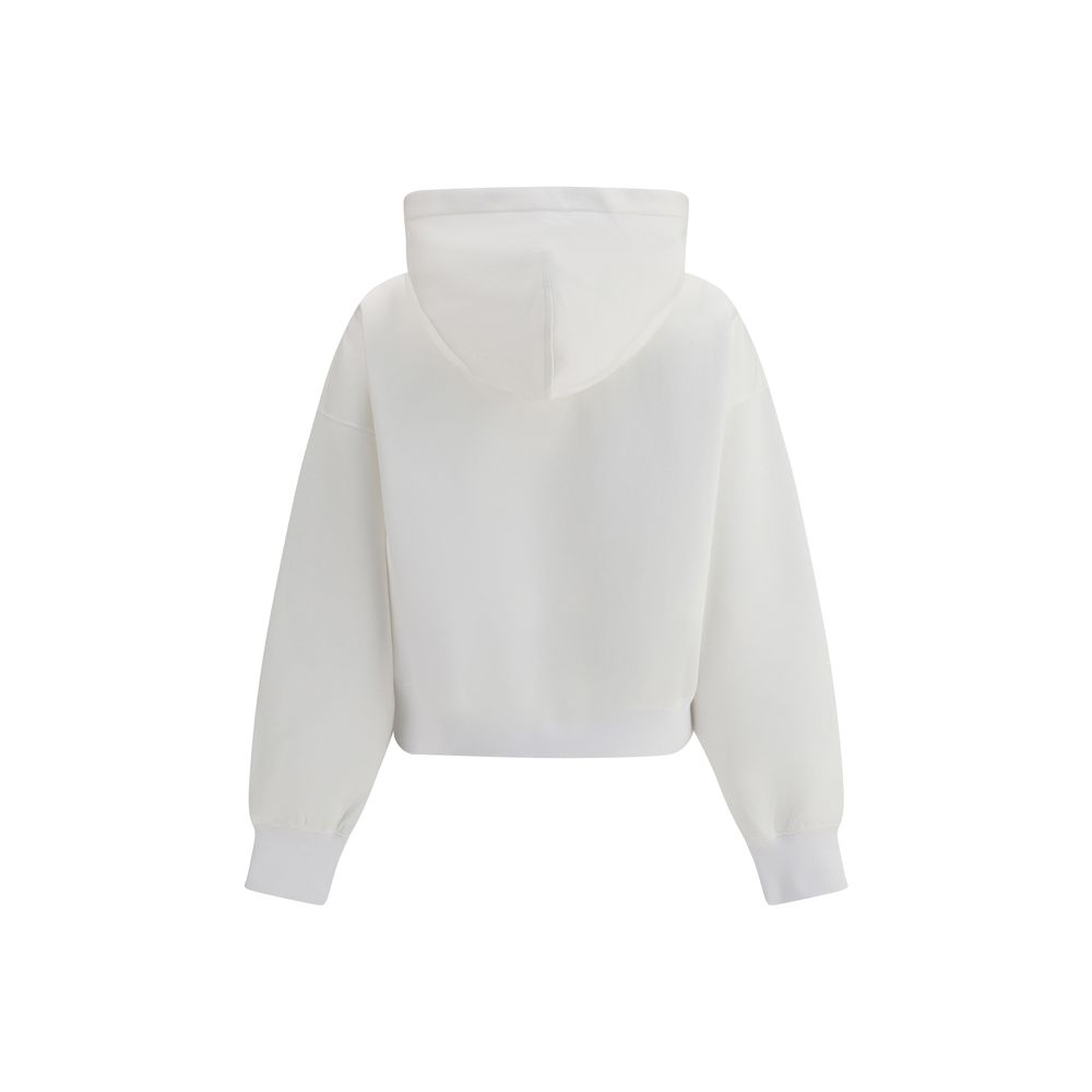 Back view of Gucci White Cotton Sweatshirt with adjustable hood and ribbed trim, featuring a soft, modern fit for everyday comfort.