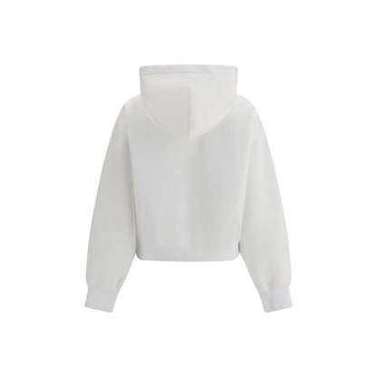 Back view of Gucci White Cotton Sweatshirt with adjustable hood and ribbed trim, featuring a soft, modern fit for everyday comfort.