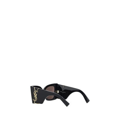Saint Laurent Black Acetate Sunglasses with gold-plated YSL logo and oversized square design, offering bold elegance and modern style.