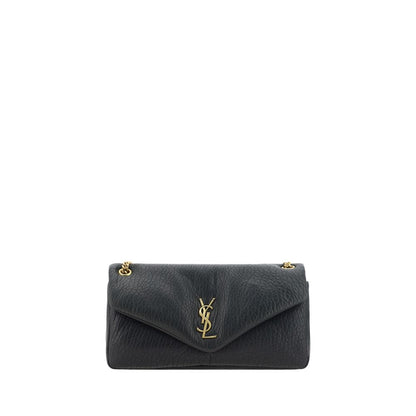 Saint Laurent Black Lamb Ovis Aries Aries Shoulder Bag with YSL logo plaque and magnetic flap closure.