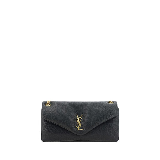Saint Laurent Black Lamb Ovis Aries Aries Shoulder Bag with YSL logo plaque and magnetic flap closure.