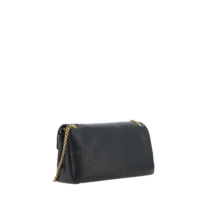 Saint Laurent Black Lamb Ovis Aries Aries Shoulder Bag with chain handle and grained leather design, back view.