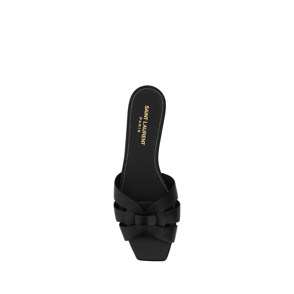 Saint Laurent Black Calf Leather Bos Taurus Flat Sandals