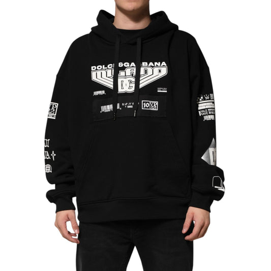 Dolce & Gabbana Black Cotton DG Milano Logo Print Hoodie Sweater