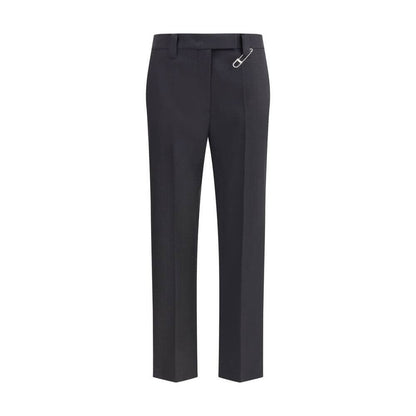 Prada Gray Fleece Wool Dress Pants with high waist, straight-leg, maxi safety pin, and pockets, AW25 season design.